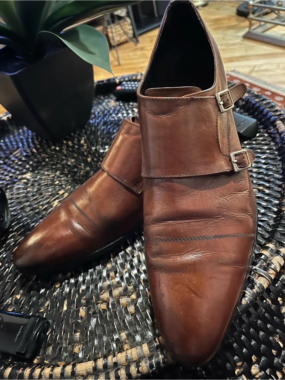 Men's Brown Leather Double Monk Strap Dress Shoes